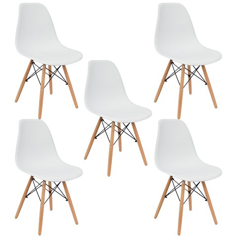 Kit 5 Cadeiras Charles Eames Eiffel Wood Design Branca Branco
