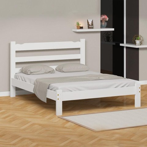 Cama Casal Queen Branca Madeira Maciça Quarto Esmeralda