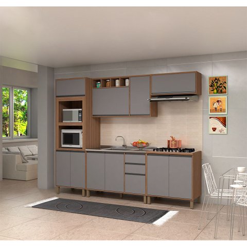 Armário de Cozinha Compacta 5 Peças Vanilla com Cinza Puro Isa Luciane Móveis