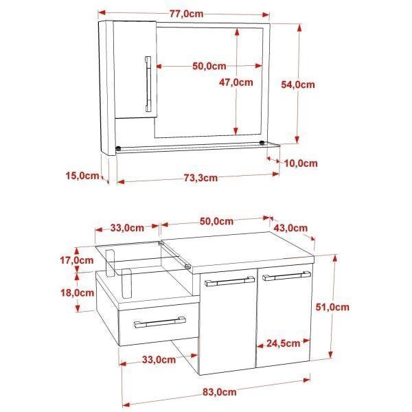 Gabinete para Banheiro 2 Portas 1 Gaveta com Cuba e Espelheira Legno 830W Espresso Móveis - 3