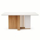 Ver imagem 6 de Conjunto Sala de Jantar 6 Lugares Quadrada Tampo MDF Mesa Astrid com Cadeiras Apogeu Marrom Amêndoa Clean/Off White/Capuccino