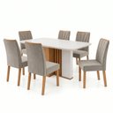 Ver imagem 2 de Conjunto Sala de Jantar 6 Lugares Quadrada Tampo MDF Mesa Astrid com Cadeiras Apogeu Marrom Amêndoa Clean/Off White/Capuccino