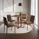 Ver imagem 1 de Conjunto de Jantar Mesa 90cm Imbuia com 4 Cadeiras Estofadas Marrom Base Cobre - Preto