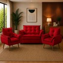 Ver imagem 1 de Sofá Conjunto Poltrona e Sofá Pequeno 2 Lugares Fixo 140cm