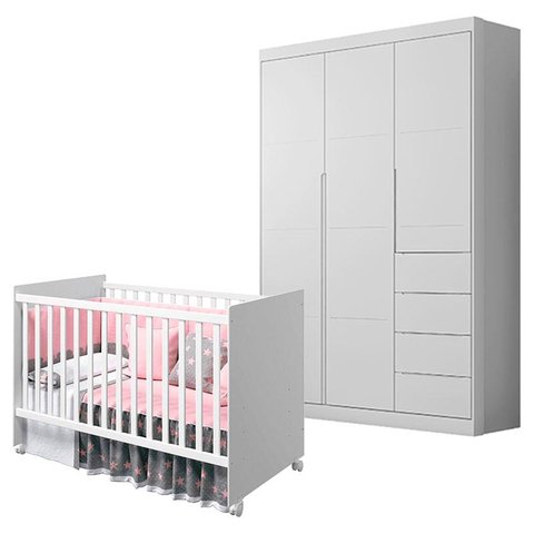 Berço Americano Tico e Guarda Roupa Infantil Eloá Branco Acetinado – Phoenix Baby