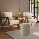Ver imagem 5 de Kit 2 Poltrona Decorativa Puff Sala Moderno Escritório Maia Linho Bege