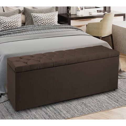 Calçadeira Recamier Baú King 1,95m Madrid Suede Marrom - Pallazio