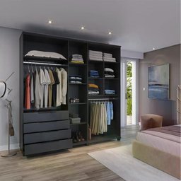 Guarda-roupa Casal 5 Portas 4 Gavetas 100% Mdf Allen 226 Cm - Preto Fosco - 2