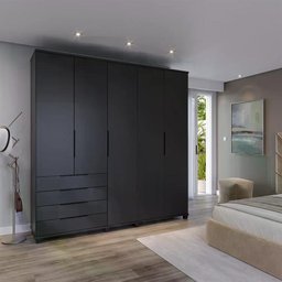 Guarda-roupa Casal 5 Portas 4 Gavetas 100% Mdf Allen 226 Cm - Preto Fosco - 1