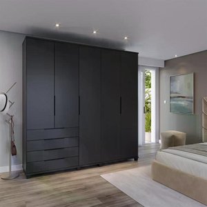 Guarda-roupa Casal 5 Portas 4 Gavetas 100% Mdf Allen 226 Cm - Preto Fosco