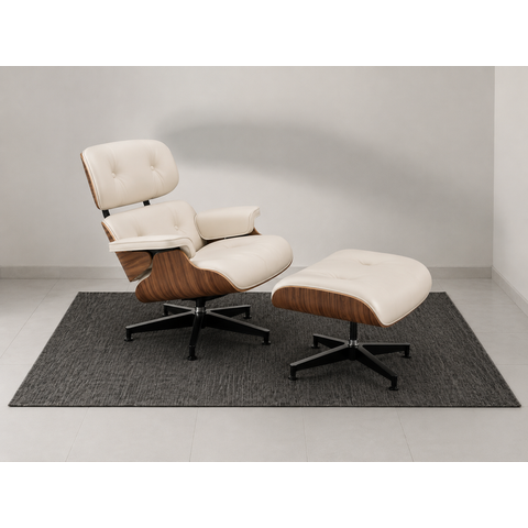 Poltrona Charles Eames com Puff - Pau Ferro em Couro Branco