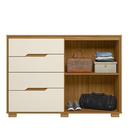 Kit Guarda Roupa 4 Portas e Cômoda Sapateira Munique M01 Freijó Off White Clique Chique - 5