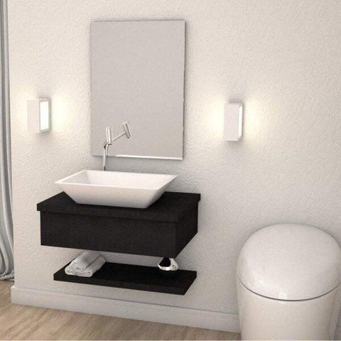 Bancada para Banheiro Cuba RT45 com Prateleira 605W Metrópole Preto/Ônix