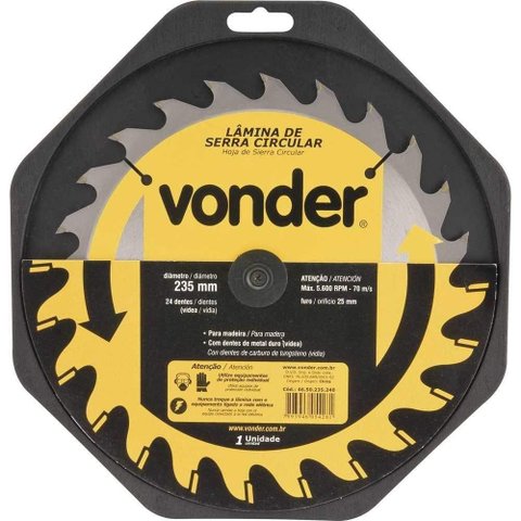 Lâmina de Serra Circular 235mm x 25mm 24 Dentes Metal Duro Vídea para Madeira Vonder