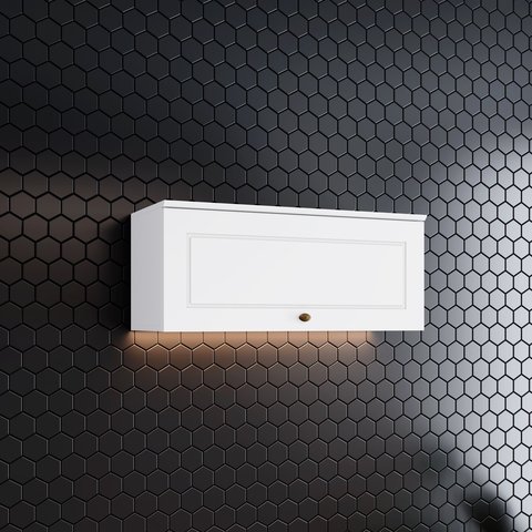 Armário Aéreo 1 Porta Basculante 100% MDF Pistão a Gás Americana Branco/Fosco