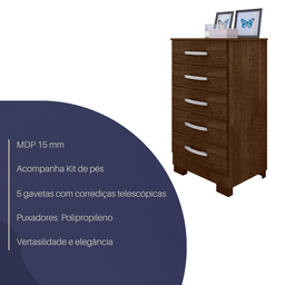 Cômoda Quarto 5 Gavetas com Corrediças Telescópicas Malbec - 4