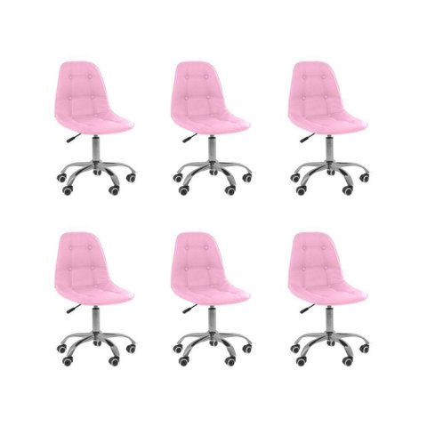 Kit 6 Cadeiras Office Eiffel Botonê Oficial Base Rosa