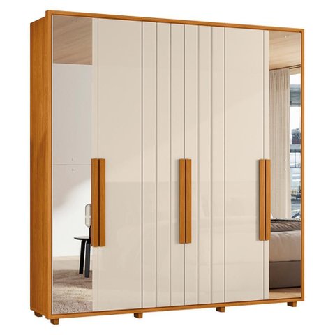 Guarda Roupa Casal Veronese Ripado 6 Portas Cinamomo/off White com Espelho - Madetec