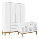 Ver imagem 1 de Berço Americano Unique e Guarda Roupa 4 Portas Nature Clean Branco Soft Eco Wood – Matic