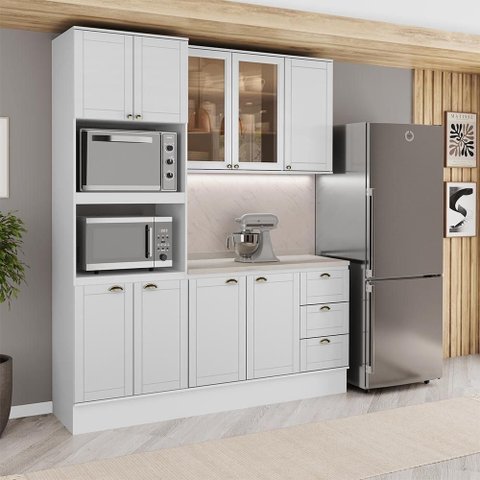Cozinha Milla Velvet 9 Portas 3 Gavetas MDF 190cm Branca Carraro