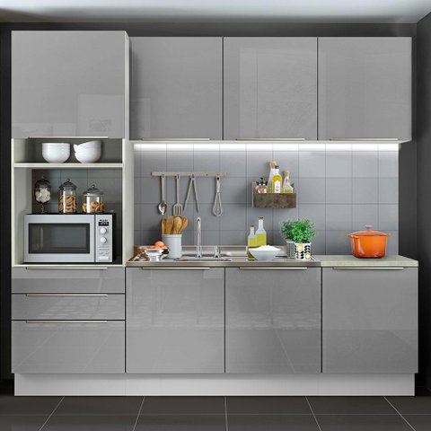 Armário de Cozinha Completa 240cm Branco/Cinza Lux Madesa 03