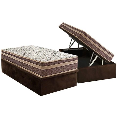 Cama Box Baú Solteiro: Colchão Molas Bonnel Herval Assis + Base Crc Suede Brown (88x188)
