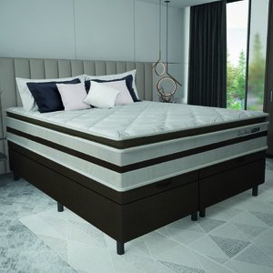 Cama Box Baú Casal Queen Gazin Colchão Molas Ensacadas Pillow Top Love Story 158x198x71cm Branco