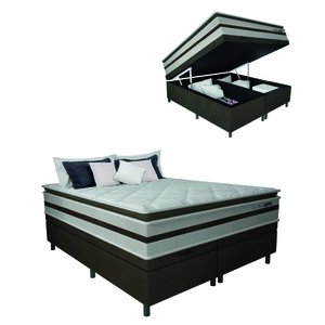 Cama Box Baú Casal Queen Gazin Colchão Molas Ensacadas Pillow Top Love Story 158x198x71cm Branco