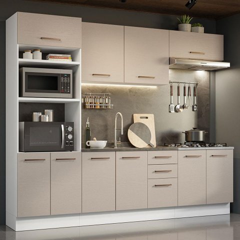 Armário de Cozinha Completa 270cm Branco/crema Agata Madesa 01