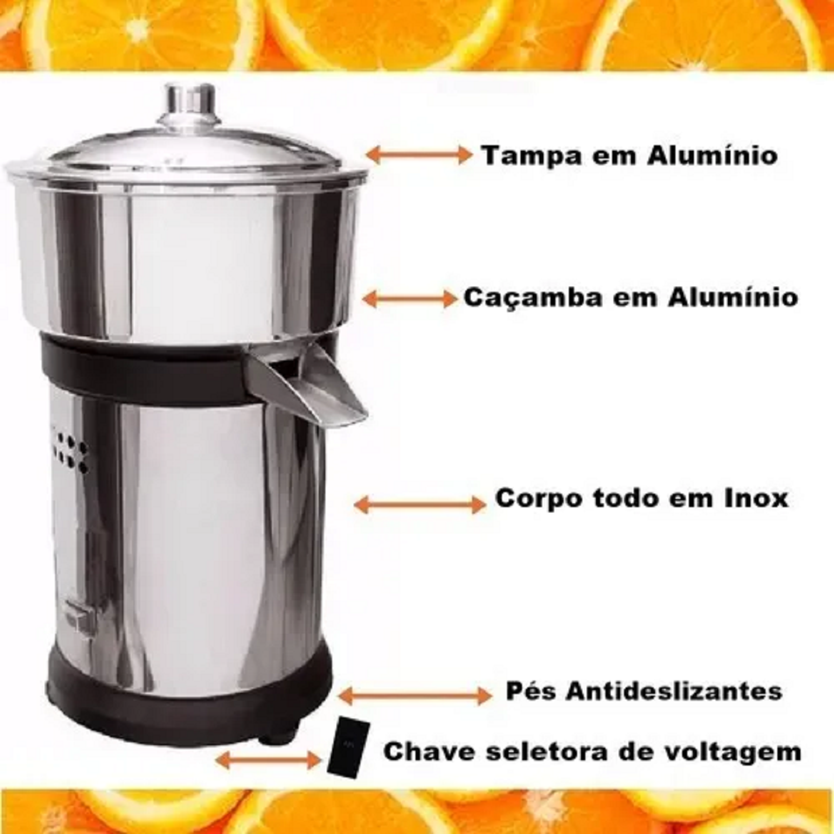 Espremedor Extrator de Suco Inox Médio 500W c/ Bica de Alumínio - 1843 - 3