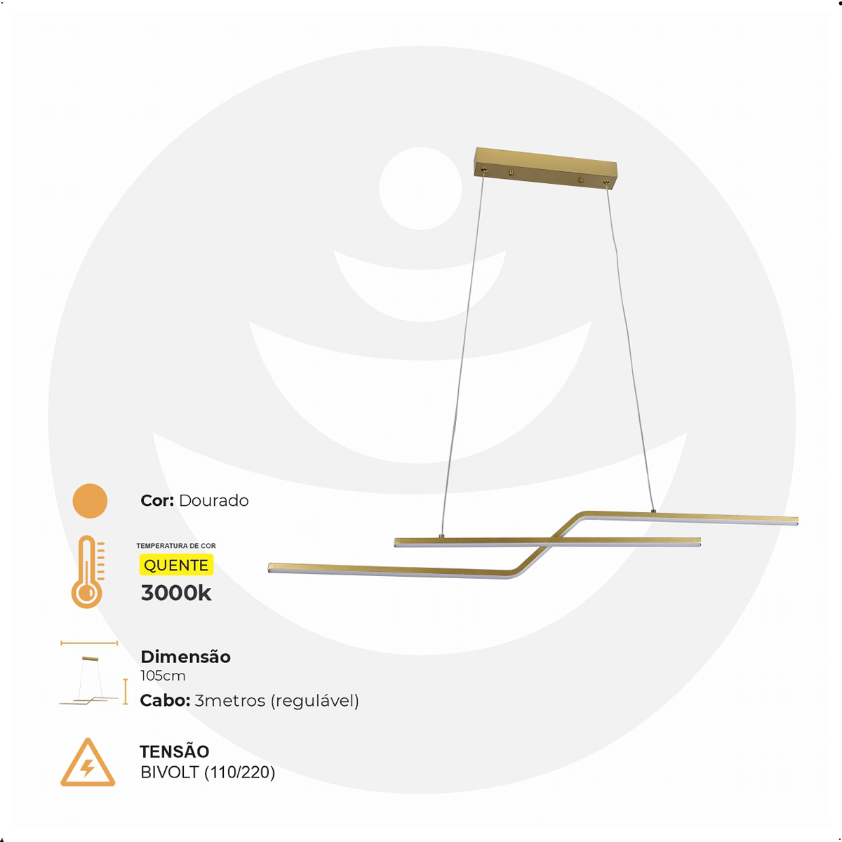 Luminária Pendente 105cm 22w 3000k Preto 1760lm Ip20 Lumier Colorado - 2