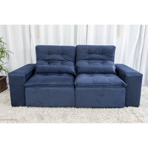 Sofá Retrátil e Reclinável 2,00m em Tecido Suede Azul