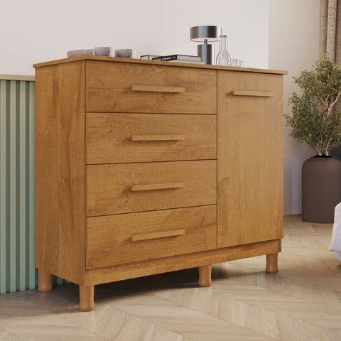 Cômoda 4 Gavetas e 1 Porta Puxador em MDF Dallas