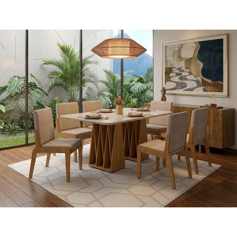 Conjunto Mesa com 6 Cadeiras Orquestra Marrom/Marromle/Off White