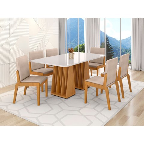 Conjunto Mesa com 6 Cadeiras Orquestra Marrom/Marromle/Off White
