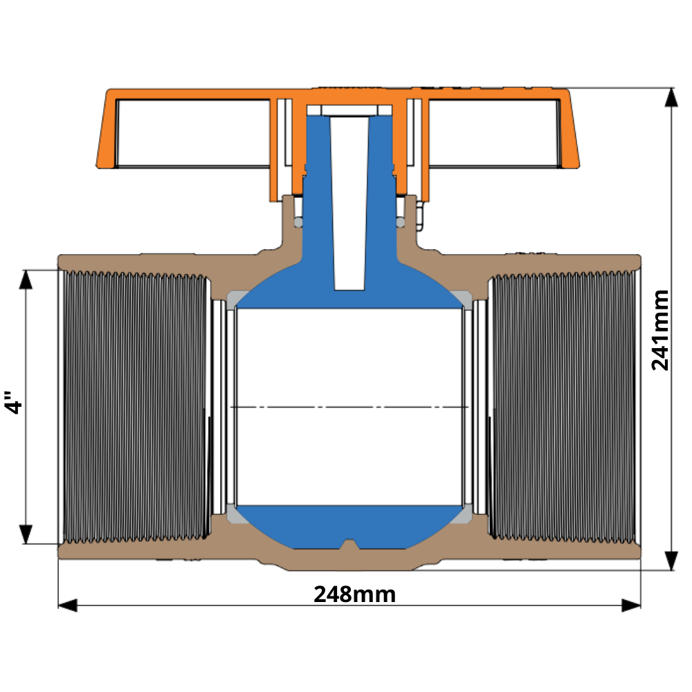 Registro de Esfera Roscável Pvc Tamanho 4'' Sistema T.a.q Cor Azul Irriga Durín - 3