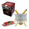 Aparelho de Fondue de Queijo Panela Porcelana Casal 5 Peças Conjunto Kit para Duas Pessoas Ceramica - 6