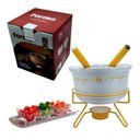 Ver imagem 6 de Aparelho de Fondue de Queijo Panela Porcelana Casal 5 Peças Conjunto Kit para Duas Pessoas Ceramica