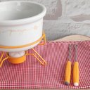 Ver imagem 2 de Aparelho de Fondue de Queijo Panela Porcelana Casal 5 Peças Conjunto Kit para Duas Pessoas Ceramica