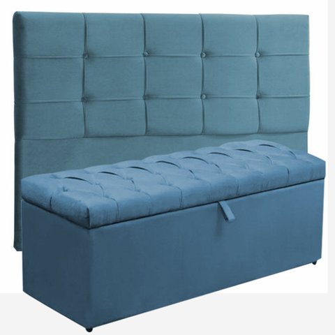 Kit Cabeceira Mel + Calçadeira Itália Casal 140 CM Suede Azul Turquesa- D A Decor