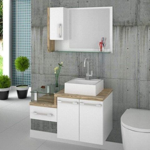 Gabinete para Banheiro 2 Portas 1 Gaveta com Cuba e Espelheira Legno 830W Espresso Móveis Branco/Car
