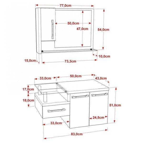 Gabinete para Banheiro 2 Portas 1 Gaveta com Cuba e Espelheira Legno 830W Espresso Móveis - 3