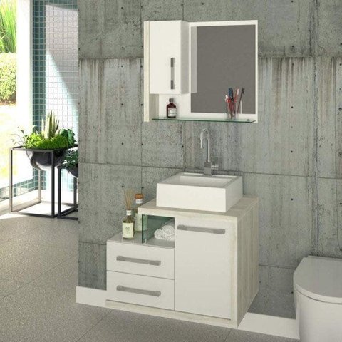 Gabinete para Banheiro 1 Porta 2 Gavetas com Cuba Q35 e Espelheira Legno 650W Espresso Móveis Branco