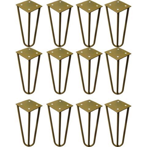 Kit 12 Pés de Metal 15 CM Hairpin Legs Mesas de Centro Puffs Dourado