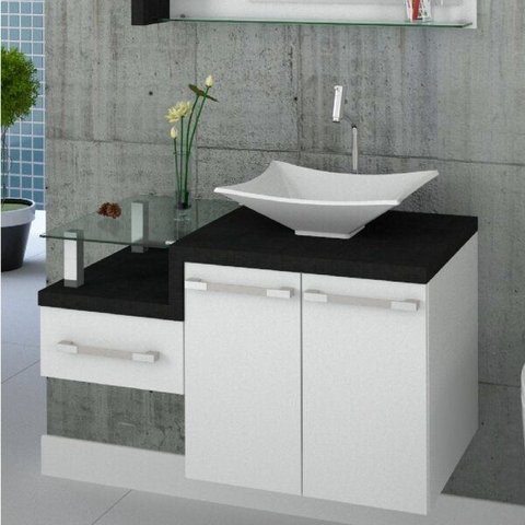 Gabinete para Banheiro Legno 830W Branco/Preto Onix