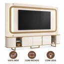 Ver imagem 4 de Home para TV até 75" 100% MDF com LED Atlanta Off White/Dourado Lukaliam