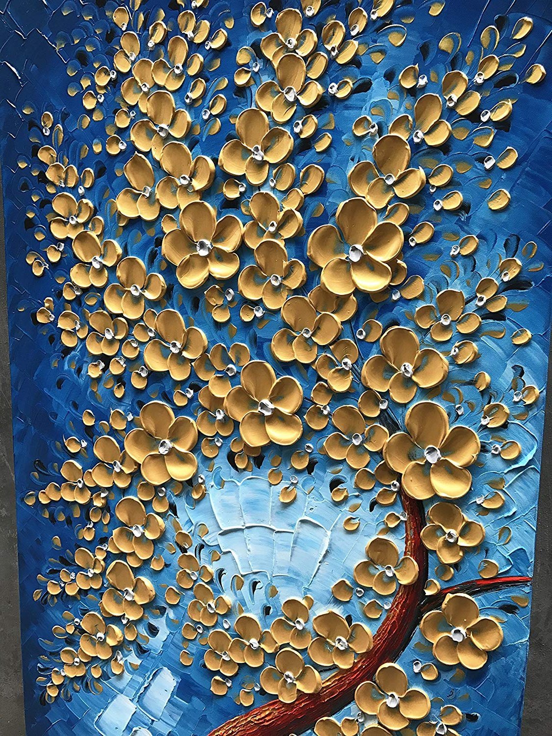 Quadro Pintura Tela ouro vertical óleo flor 5316: 120cm (A) x 60cm (L) - 5