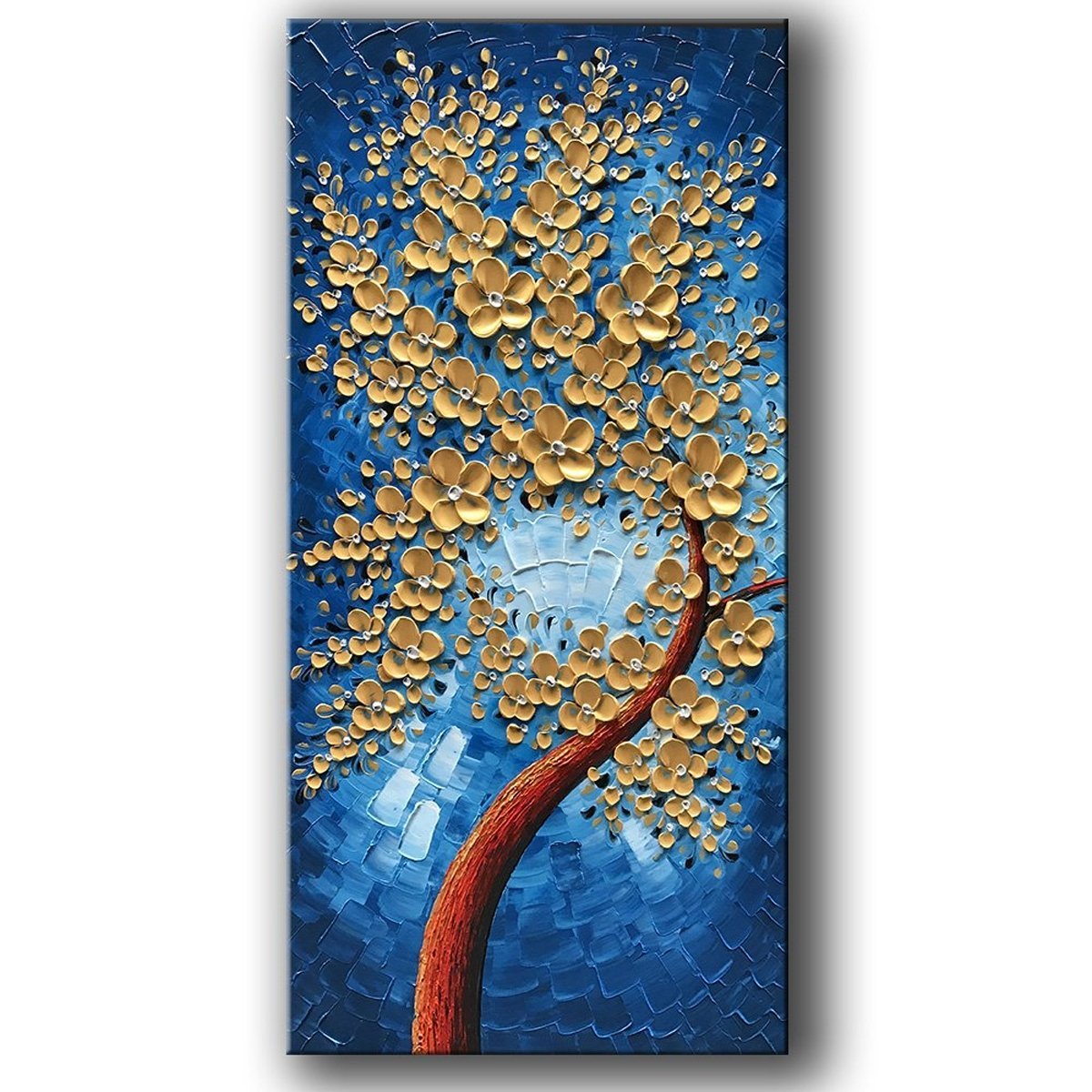 Quadro Pintura Tela ouro vertical óleo flor 5316: 120cm (A) x 60cm (L) - 2