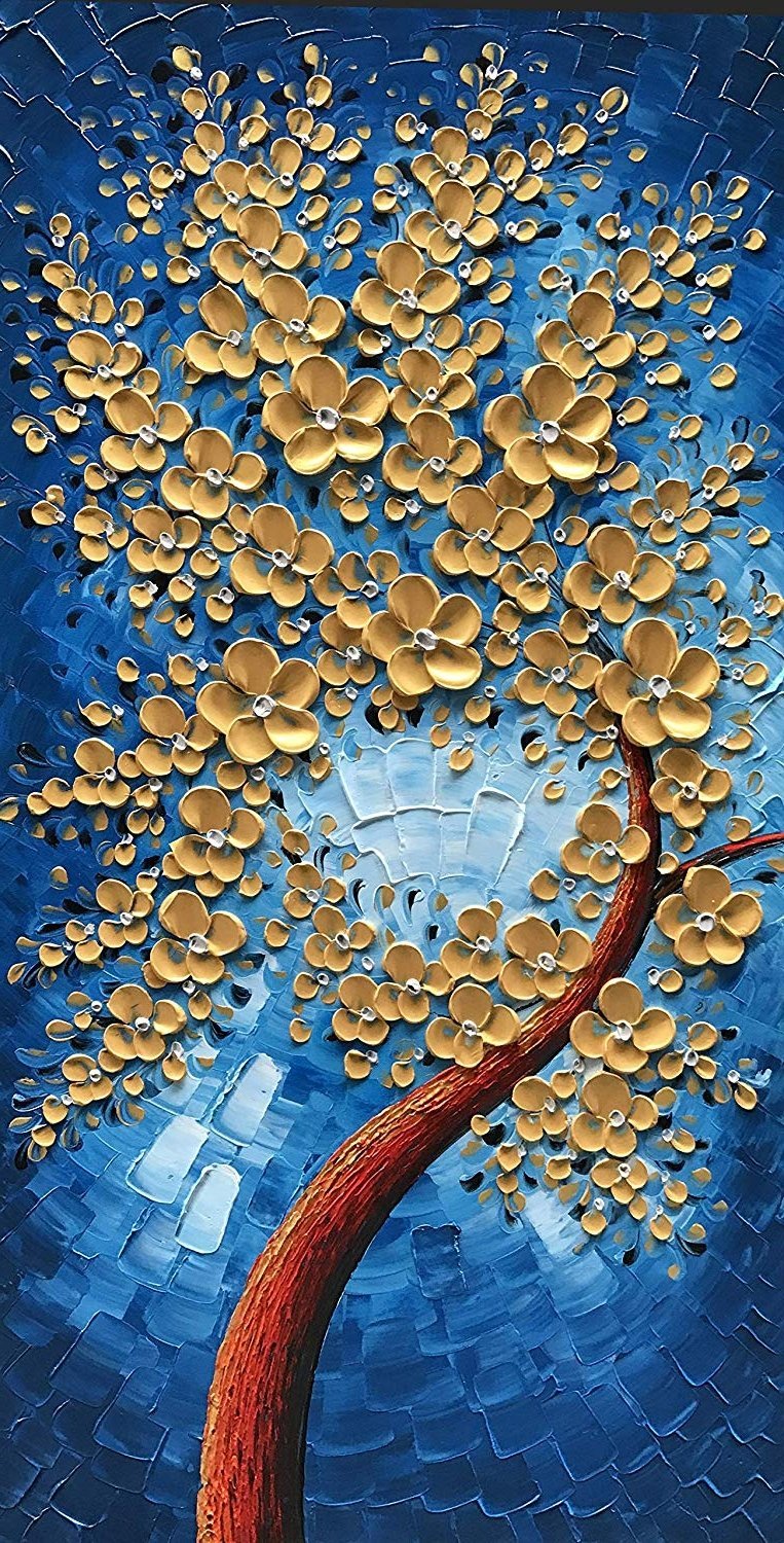 Quadro Pintura Tela ouro vertical óleo flor 5316: 120cm (A) x 60cm (L) - 3
