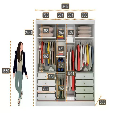 Guarda Roupa Diamond 3 Portas 8 Gavetas 3 Espelhos Cor:branco